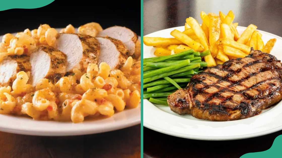 Twisted mac, chicken & cheese (L). Tenderloin Steak (R) Twisted mac, chicken & cheese (L). Tenderloin Steak (R)