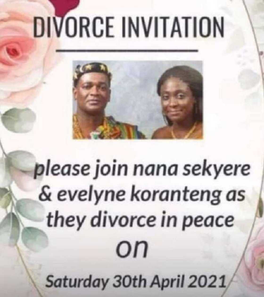 Ghanaian couple send out invitation to their divorce party, internet users react Ghanaian couple send out invitation to their divorce party, internet users react