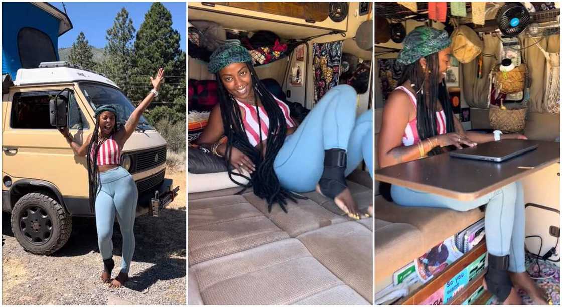 Photos of a lady who lives in a bus. Photos of a lady who lives in a bus.