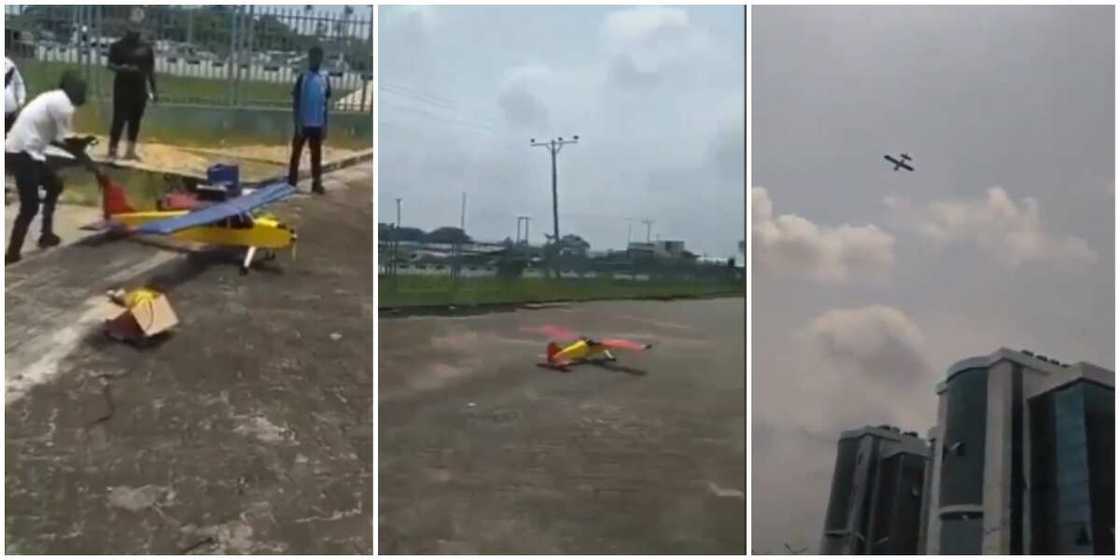 Young student in Bayelsa builds small "plane" and flies it amidst jubilation, many react