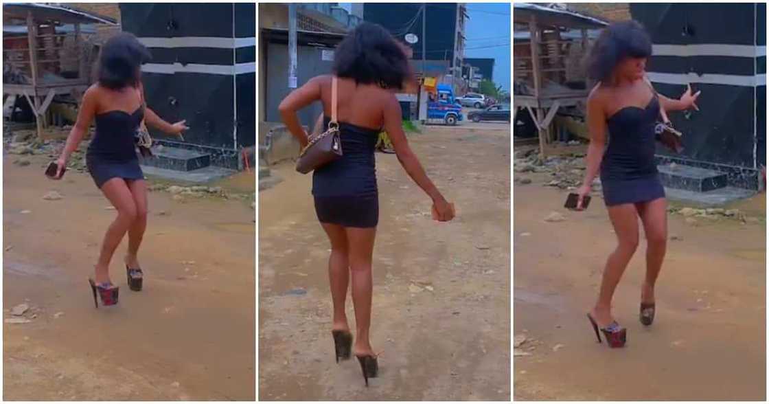 Lady in heels nearly falls Lady in heels nearly falls