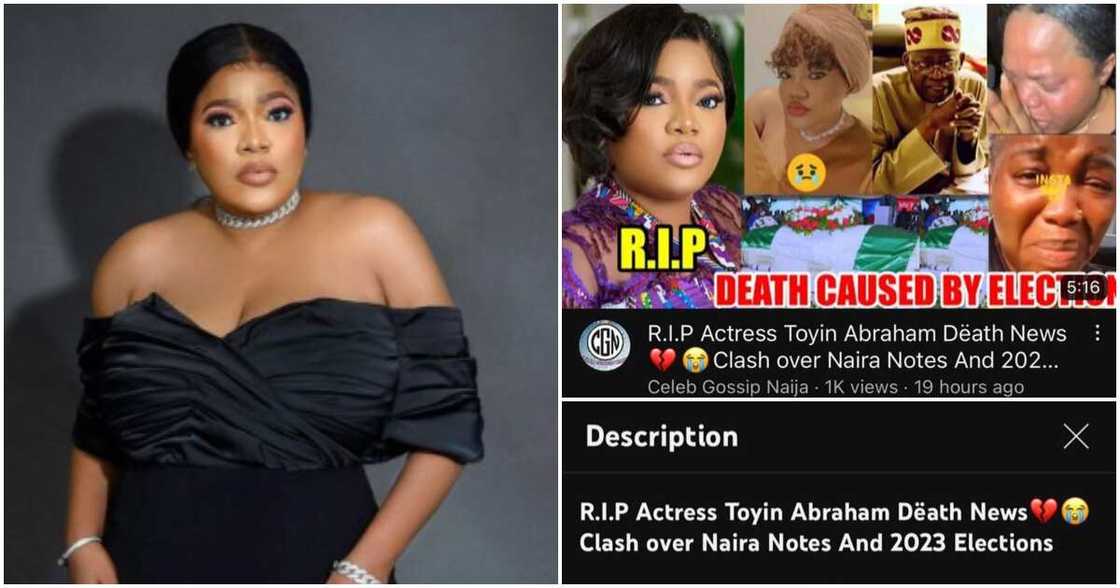 Toyin Abraham reacts to post claiming she's dead. Toyin Abraham reacts to post claiming she's dead.