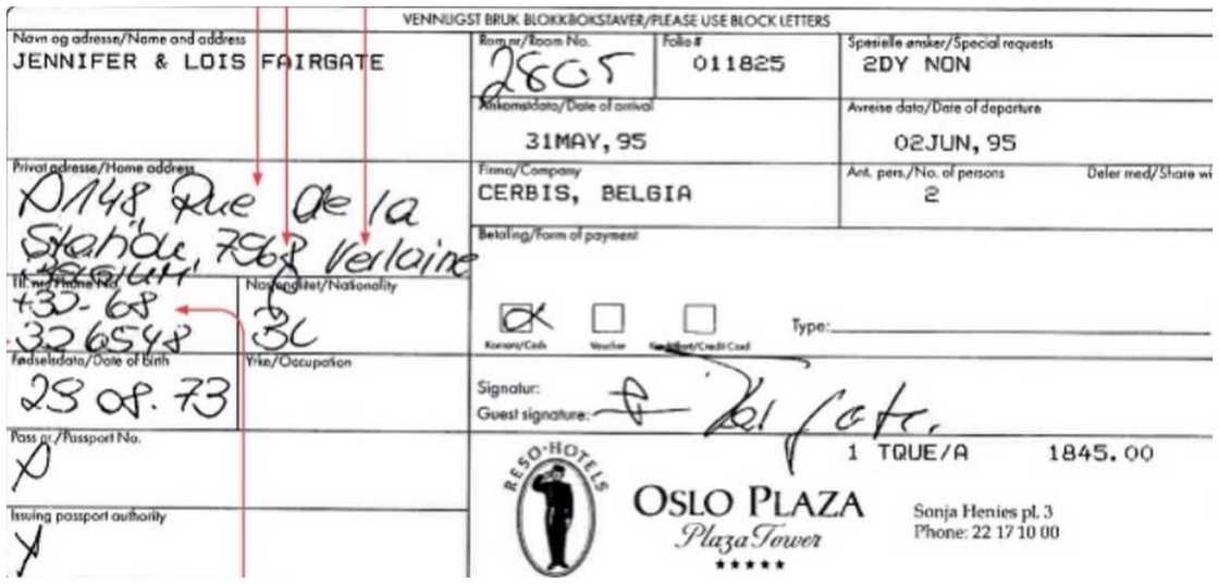 Jennifer Fairgate hotel checking in details Jennifer Fairgate hotel checking in details