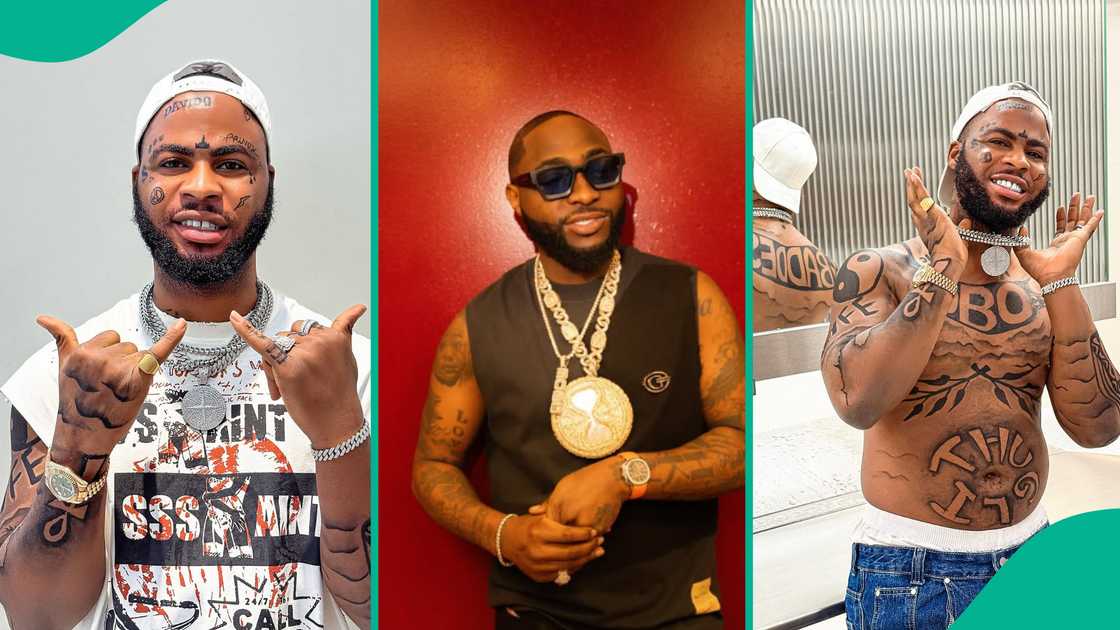 Skit maker Trinity Guy reportedly tattoos Davido on his body. Skit maker Trinity Guy reportedly tattoos Davido on his body.