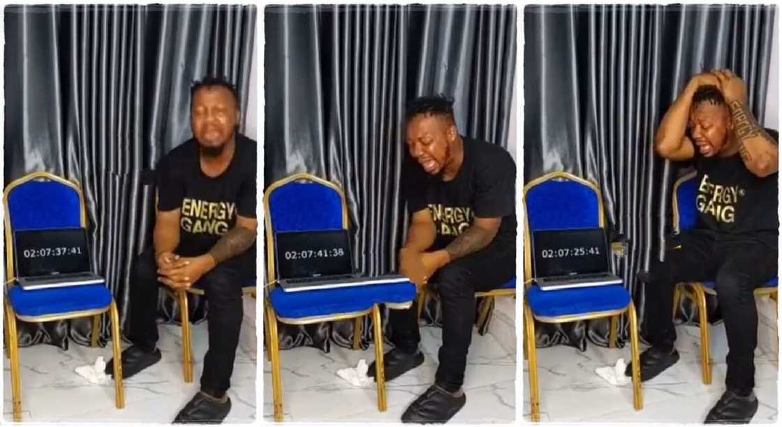 Photos of a man who said he will cry for 100 hours. Photos of a man who said he will cry for 100 hours.