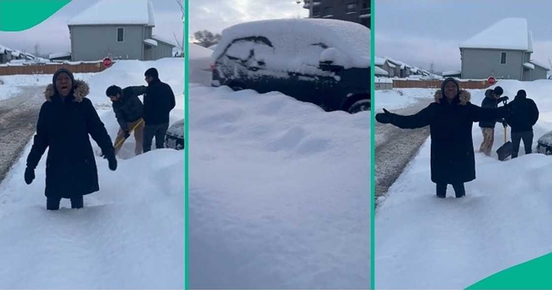 Nigerian woman sings praises to God after witnessing snow