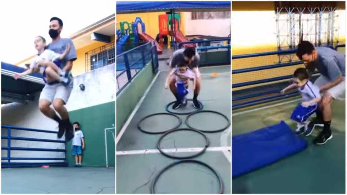 The teacher skipped with the boy. The teacher skipped with the boy.