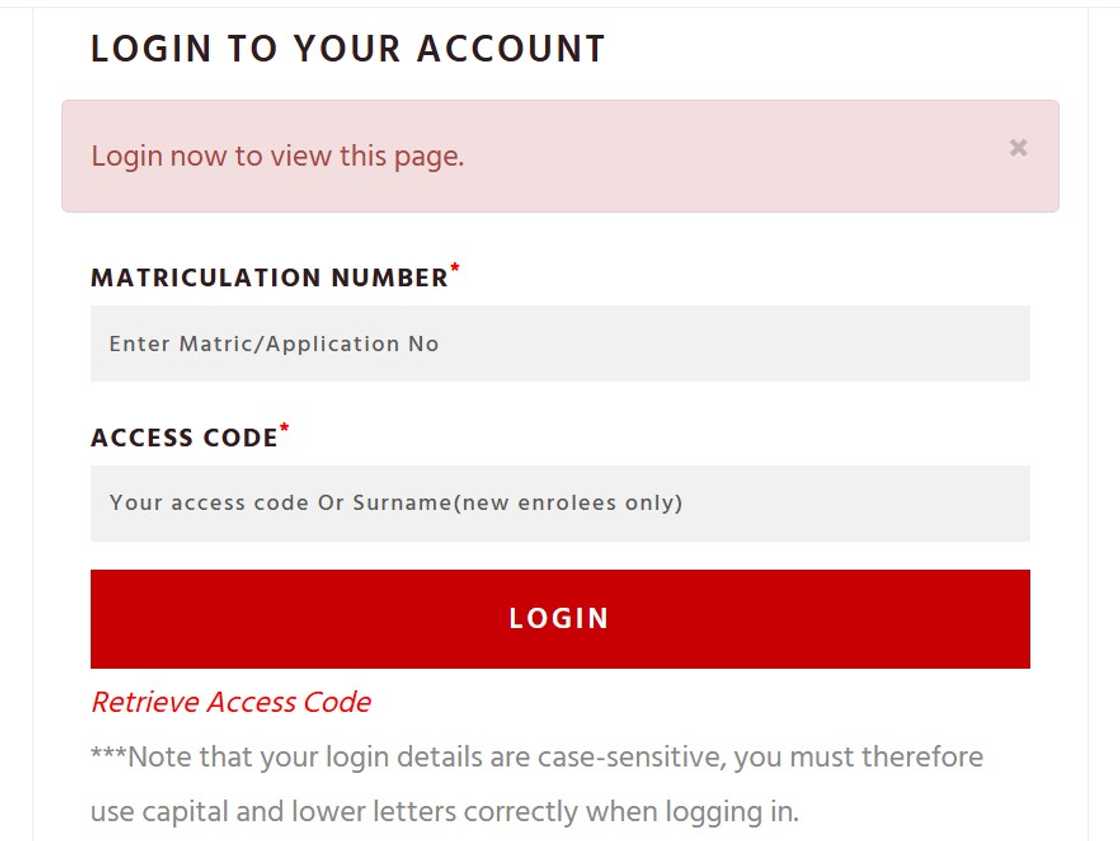 A screenshot of Caritas University portal A screenshot of Caritas University portal