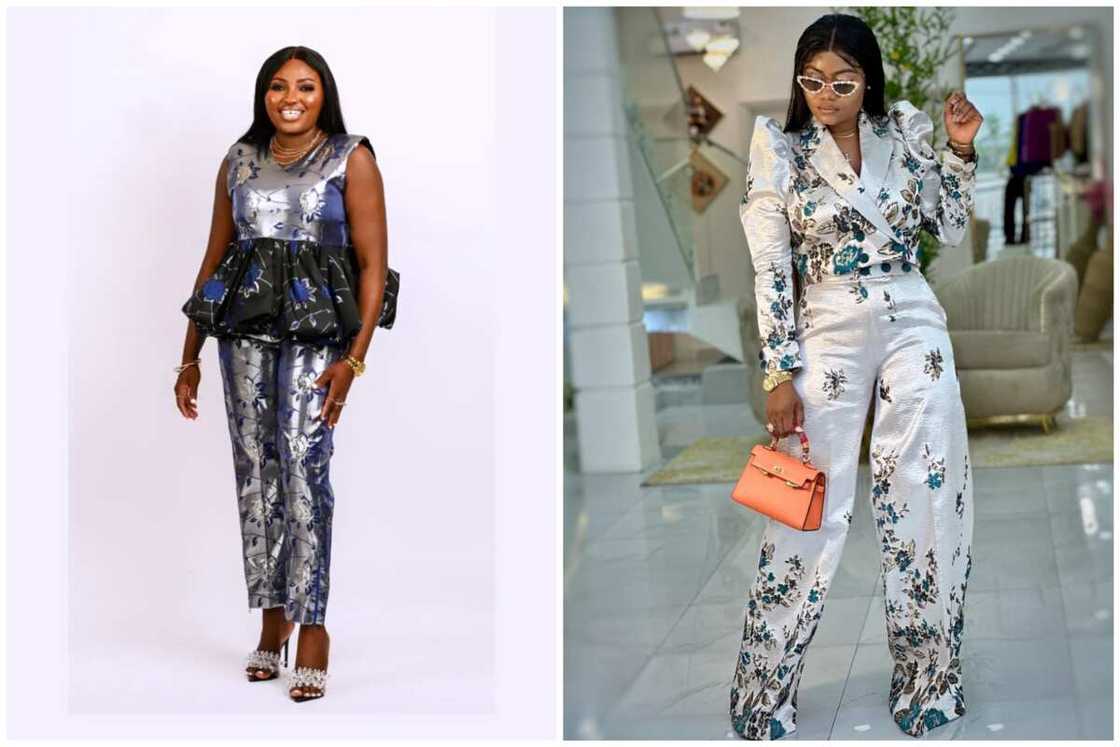 Two ladies showcasing damask jumpsuit styles Two ladies showcasing damask jumpsuit styles
