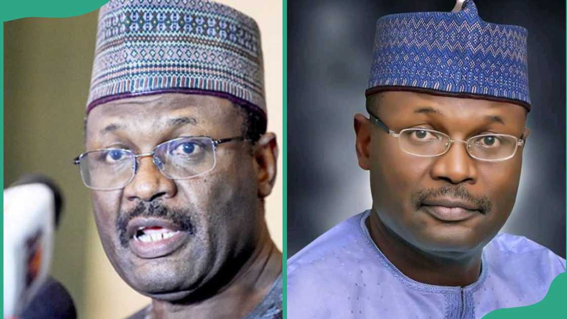 Mahmood Yakubu speaking to the press and in an official portrait Mahmood Yakubu speaking to the press and in an official portrait