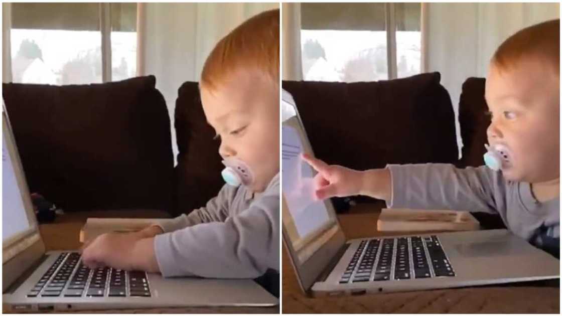 The baby laughs as he types away at the keyboard.
Photo source: Twitter/The Sun The baby laughs as he types away at the keyboard.
Photo source: Twitter/The Sun