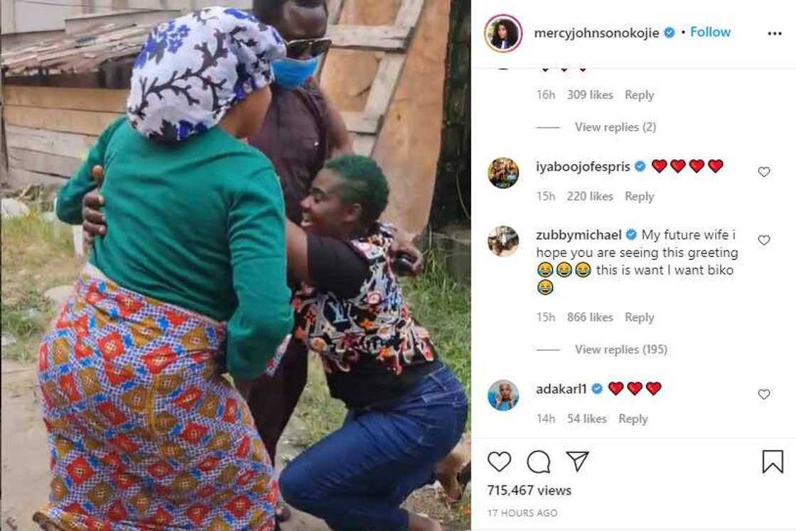 Zubby Michael sends message to future wife as he reacts to video of Mercy Johnson kneeling to greet hubby