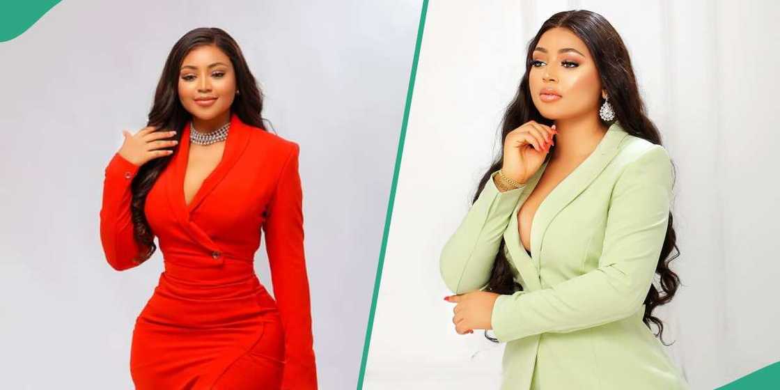 Regina Daniels rocks colourful outfits