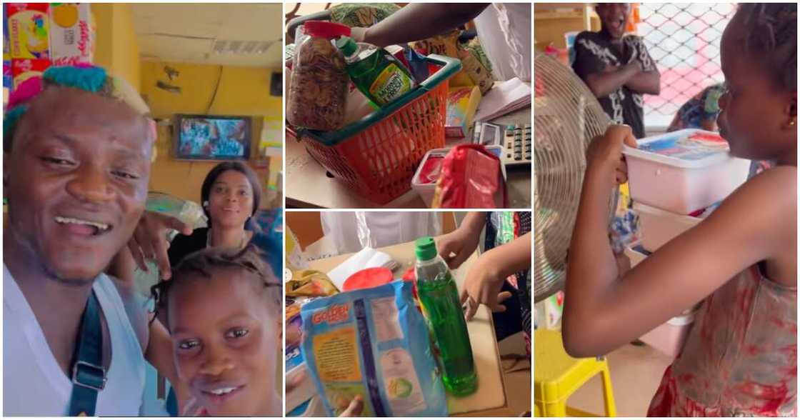 Portable shops for little girl in supermarket.