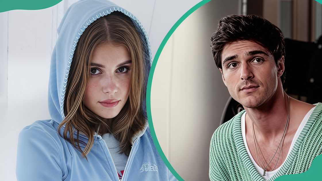 Olivia Jade in a blue hoodie and Jacob Elordi in a green jumper with a white T-shirt.