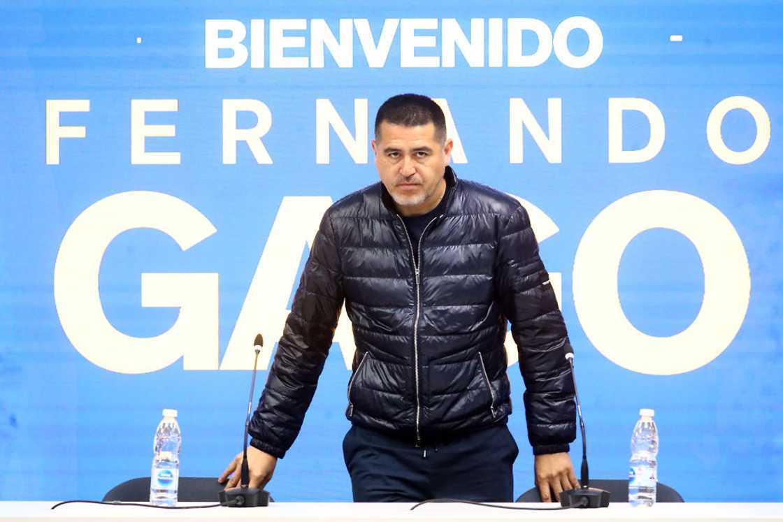 Juan Roman Riquelme looks on before a press conference Juan Roman Riquelme looks on before a press conference
