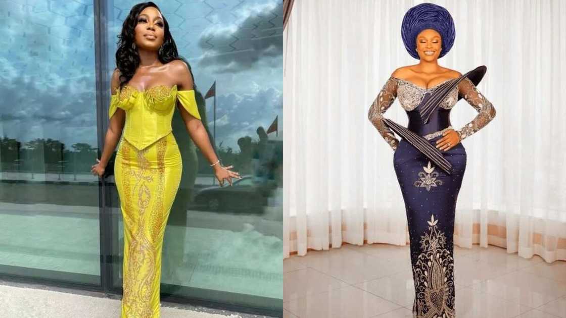 Off-the-shoulder Guinea brocade styles Off-the-shoulder Guinea brocade styles