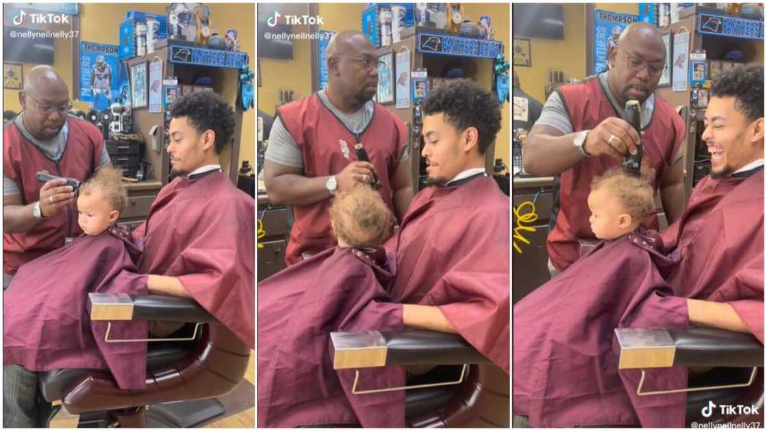 Kid's funny behaviour/taking first haircut.