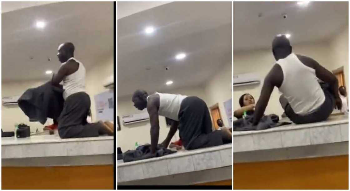 Nigerian man refuses to leave bank over alleged illegal deductions. Nigerian man refuses to leave bank over alleged illegal deductions.