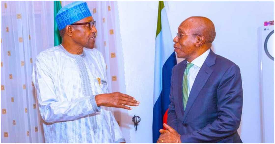 President Muhammadu Buhari, CBN Governor Godwin Emefiele, Bola Tinubu, May 29