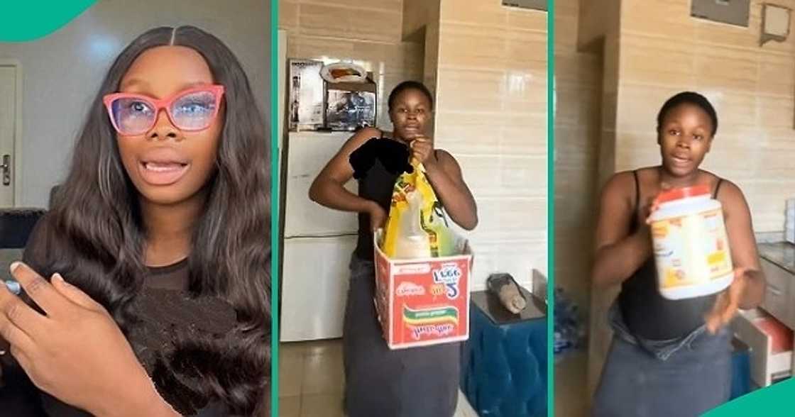 Lady storms her ex's house to retrieve the foodstuffs she bought for him. Lady storms her ex's house to retrieve the foodstuffs she bought for him.