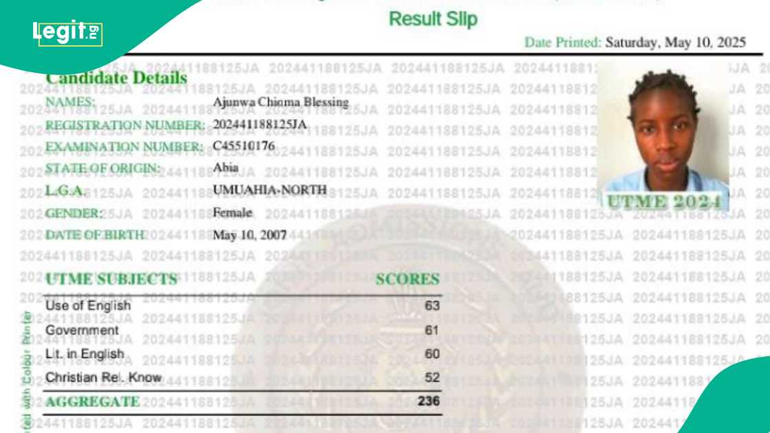 Chioma Ajunwa shared her 2024 JAMB result. Chioma Ajunwa shared her 2024 JAMB result.