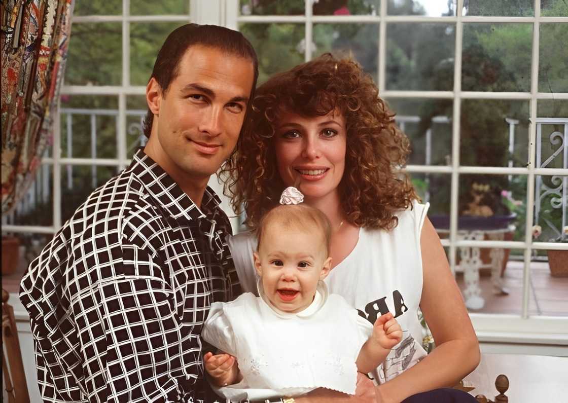 A photo of Steven Seagal and his then wife, actress Kelly LeBrock at home with their first child, Annaliza A photo of Steven Seagal and his then wife, actress Kelly LeBrock at home with their first child, Annaliza