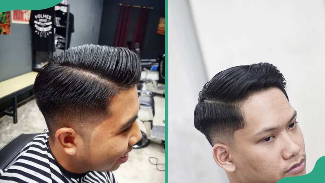 Mid burst fade with side part Mid burst fade with side part
