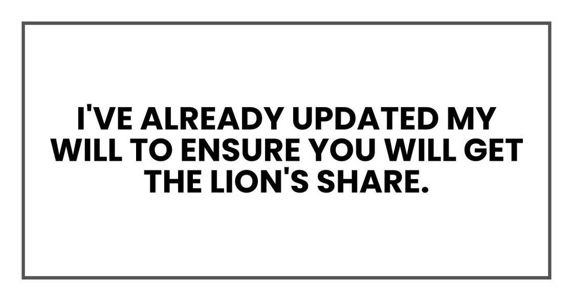 I've already updated my will to ensure you will get the lion's share.