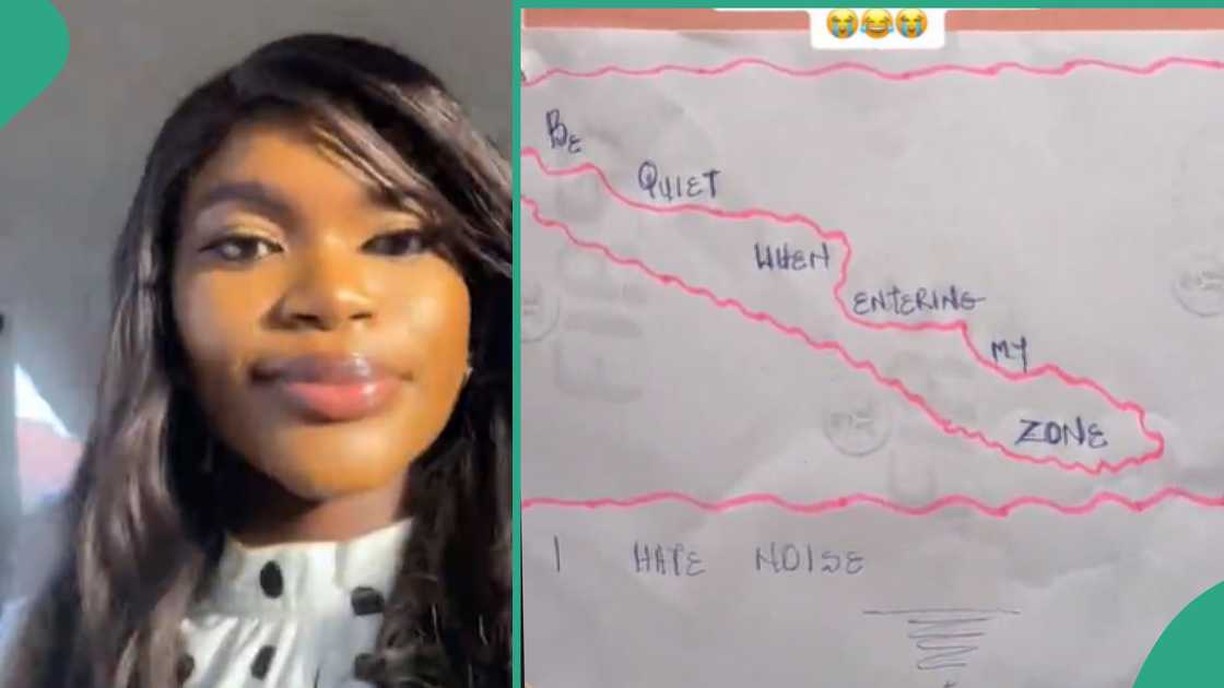 Lady shows notice her roommate put in their room. Lady shows notice her roommate put in their room.