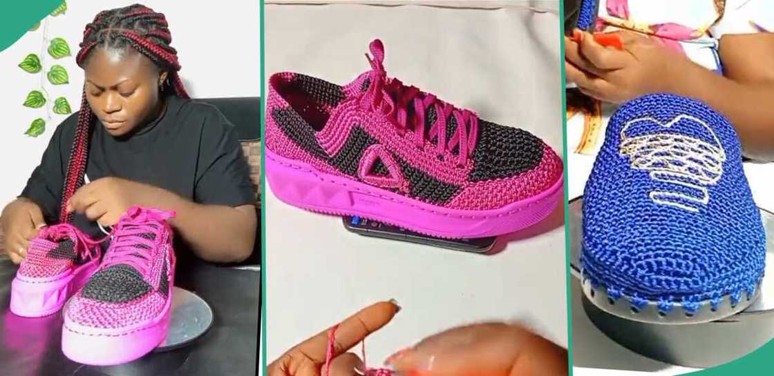 Nigerian lady makes shoes with crochet. Nigerian lady makes shoes with crochet.