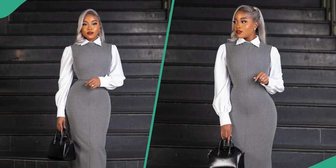 Veekee James stuns in grey and white outfit Veekee James stuns in grey and white outfit