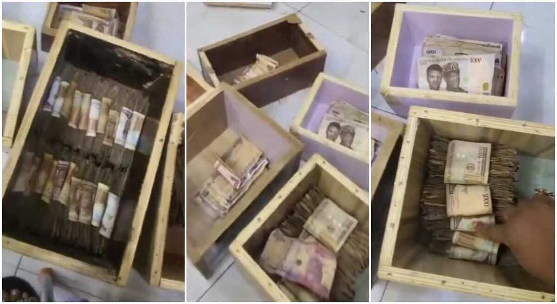 Photos of a family breaking their saving boxes. Photos of a family breaking their saving boxes.