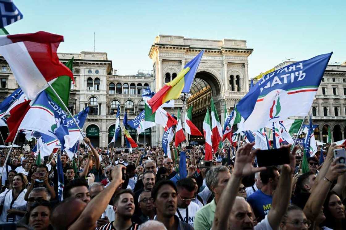 Meloni's party uses the flame logo of the MSI, formed by supporters of Fascist dictator Mussolini Meloni's party uses the flame logo of the MSI, formed by supporters of Fascist dictator Mussolini