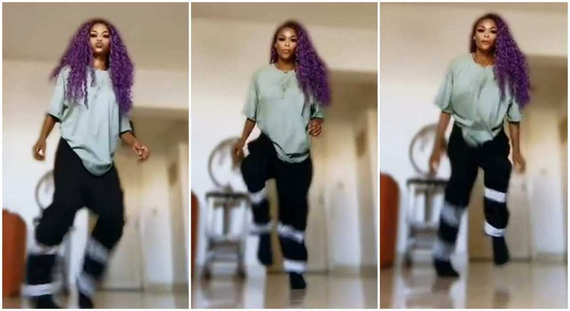 Tall black lady performs fast legwork. Tall black lady performs fast legwork.