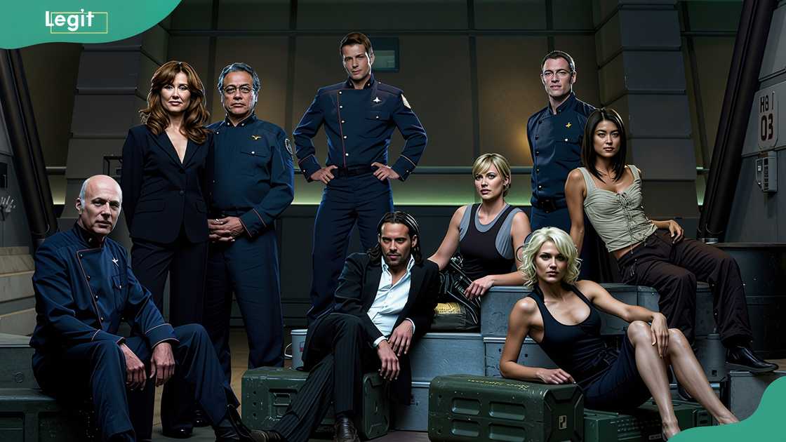 Battlestar Galactica cast: Michael Hogan, Mary McDonnell, Edward James Olmos, Jamie Bamber, James Callis, Katee Sackhoff, Tahmoh Penikett, Grace Park, Tricia Helfer Battlestar Galactica cast: Michael Hogan, Mary McDonnell, Edward James Olmos, Jamie Bamber, James Callis, Katee Sackhoff, Tahmoh Penikett, Grace Park, Tricia Helfer