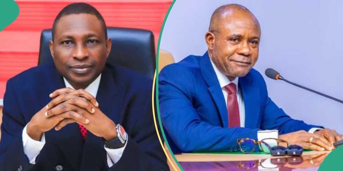 EFCC boss Ola Olukoyede and Enugu governor, Peter Mba EFCC boss Ola Olukoyede and Enugu governor, Peter Mba