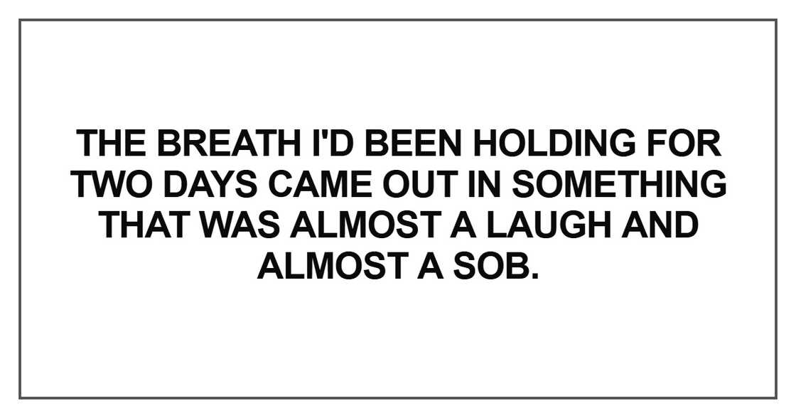 The breath I'd been holding for two days came out in something