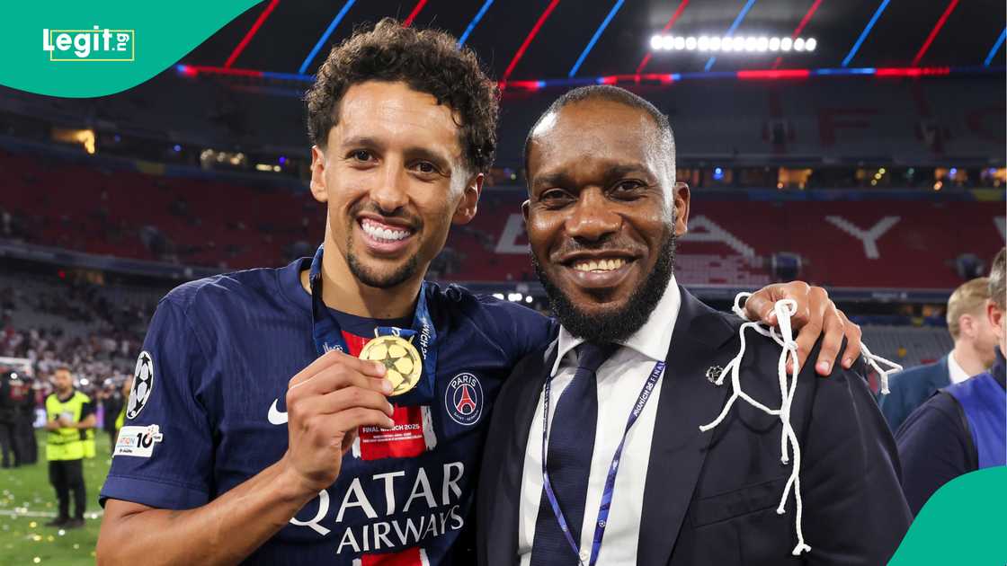 Marquinhos, JJ Okocha, Paris Saint-Germain, UEFA Champions League, Germany. Marquinhos, JJ Okocha, Paris Saint-Germain, UEFA Champions League, Germany.