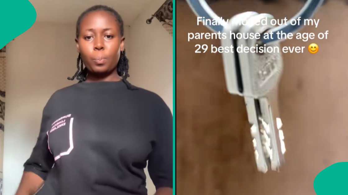 Lady rejoices after getting her own apartment. Lady rejoices after getting her own apartment.