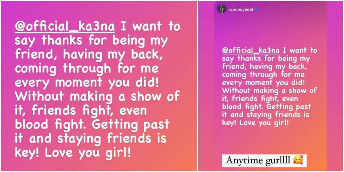 BBNaija Lucy writes Ka3na on IG