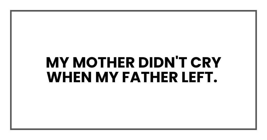 My mother didn't cry when my father left. My mother didn't cry when my father left.