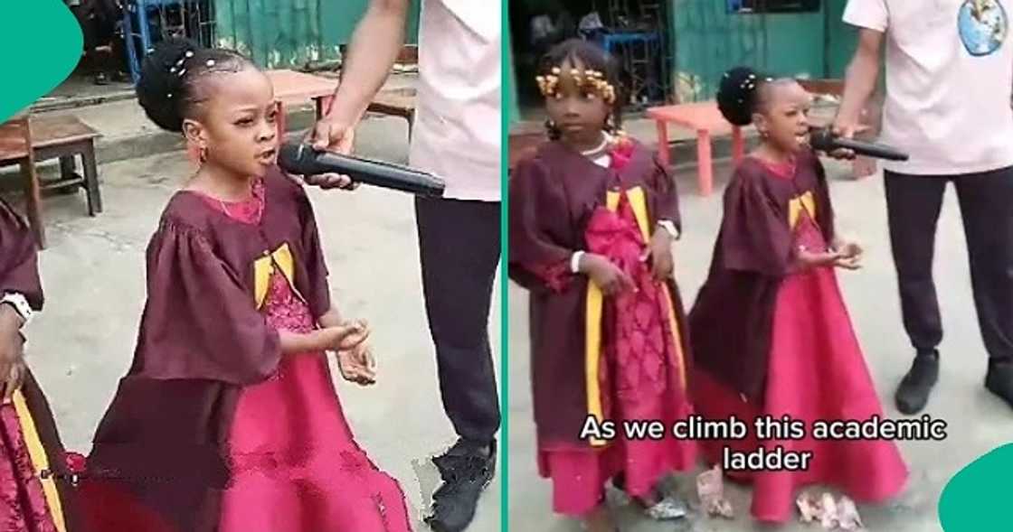5-year-old girl stuns everyone with her 'big grammar' on graduation day. 5-year-old girl stuns everyone with her 'big grammar' on graduation day.