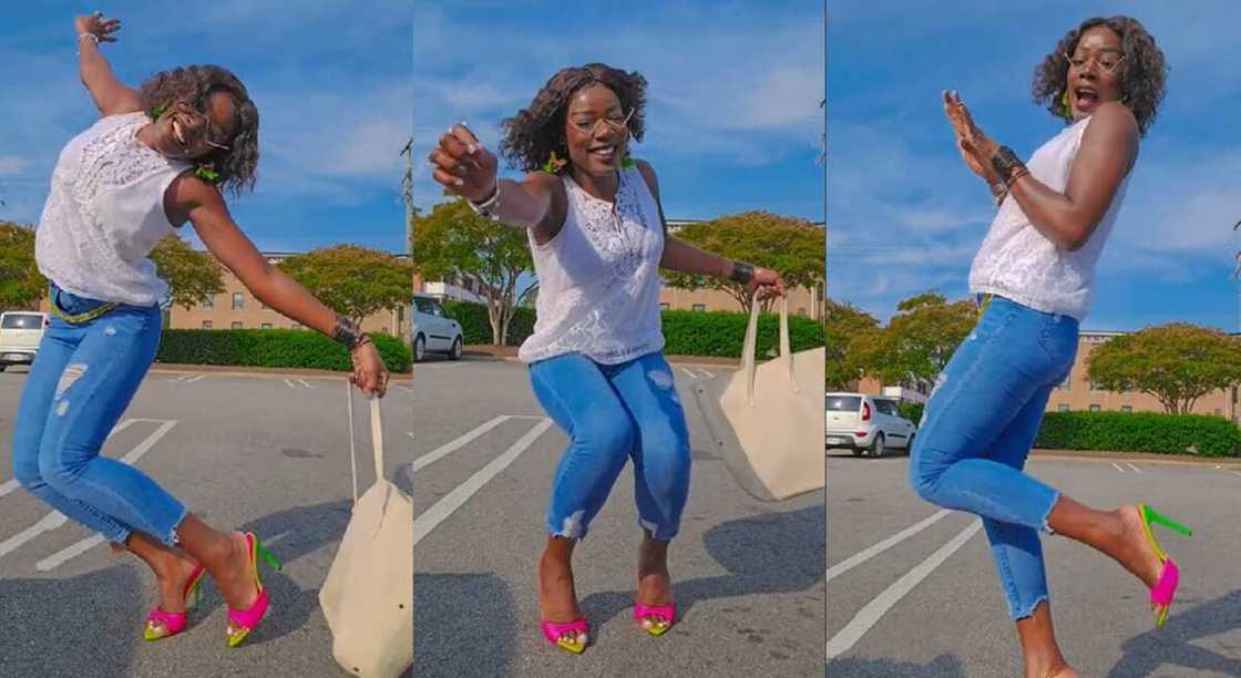 Photos of a beautiful lady dancing at a parking lot. Photos of a beautiful lady dancing at a parking lot.