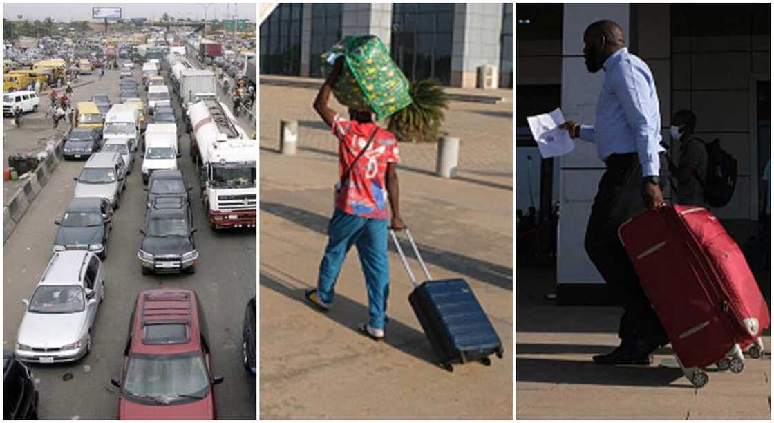 Photos of people travelling.