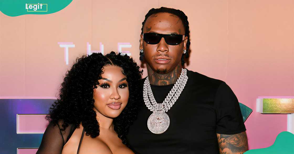 Ari Fletcher and Moneybagg Yo pose on the red carpet of The Impact Atlanta premiere screening