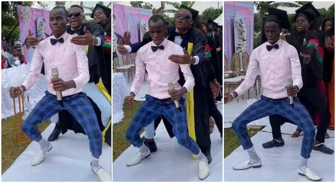 Photos of graduating students dancing in happiness. Photos of graduating students dancing in happiness.