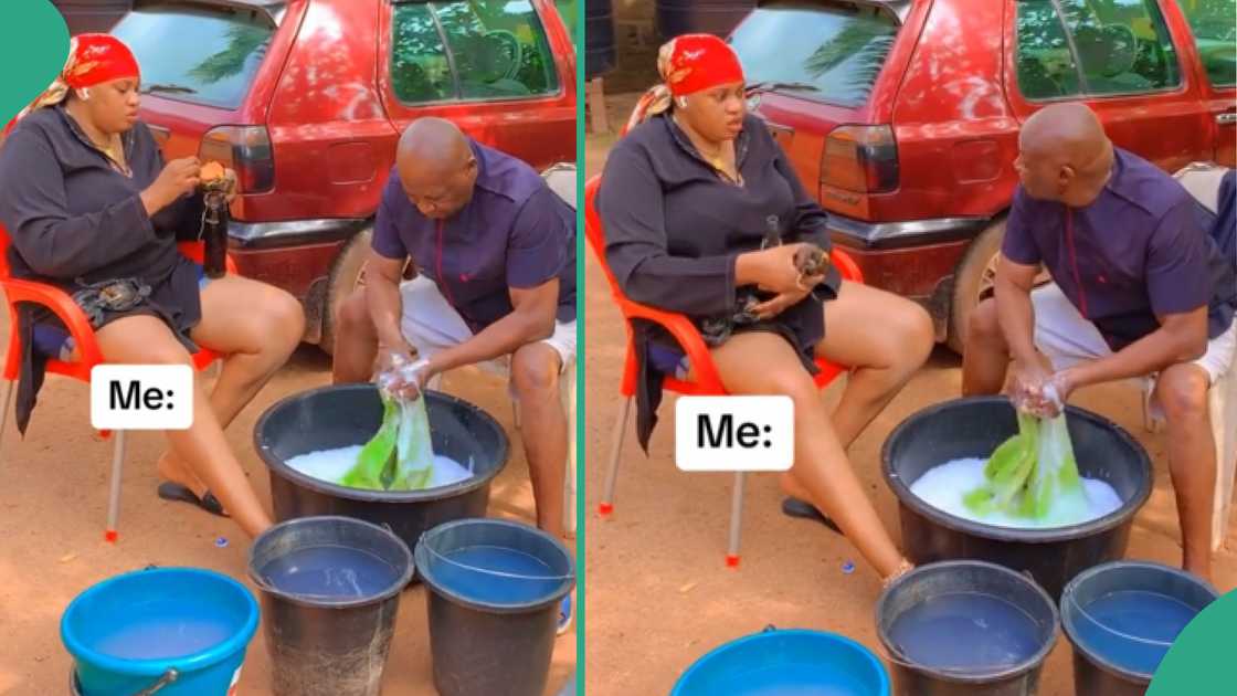 Video of Nigerian dad washing his grown daughter's clothes Video of Nigerian dad washing his grown daughter's clothes