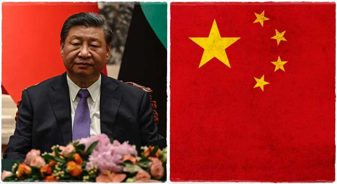 Photos of Xi Jinping and the flag of China. Photos of Xi Jinping and the flag of China.