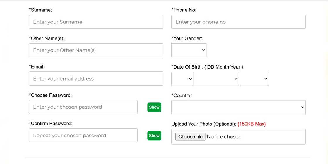 A screenshot of Ibadan City Polytechnic application form